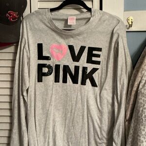 Victoria's Secret Gray Long Sleeve with Black and Pink Graphic